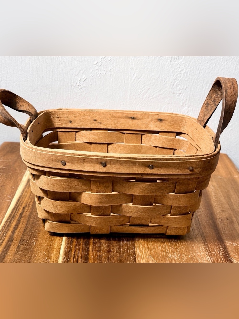Vintage Longaberger Small Market Basket | Handwoven Wood, Leather Handles